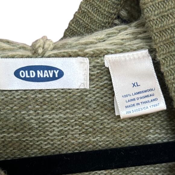 Old Navy Green Fair Isle Nordic 100% Lambswool Sweater Hoodie Size XL - Picture 3 of 4